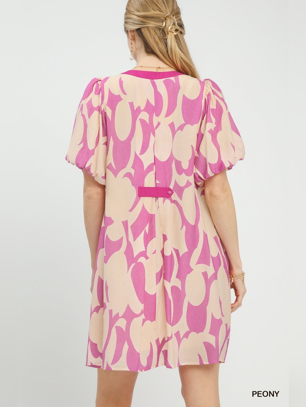 Umgee Abstract Print Puff Sleeve Shift Dress - Picture 5 of 10